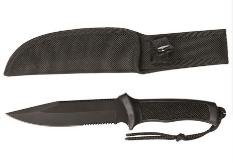  Black Combat Knife With Rubber Handle 