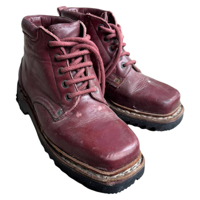  LEATHER MILITARY BOOTS - MOUNTAIN HUNTERS - MILITARY SURPLUS ROMANIAN ARMY- DARK RED - USED