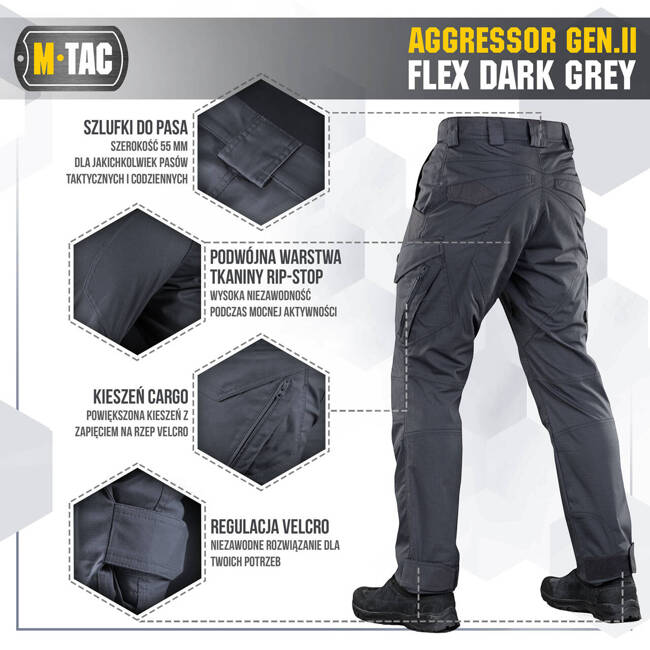 AGGRESSOR GEN.II FLEX TACTICAL PANTS, DARK GREY - M-TAC