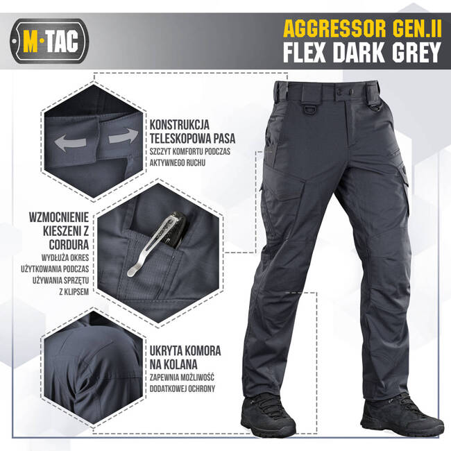 AGGRESSOR GEN.II FLEX TACTICAL PANTS, DARK GREY - M-TAC