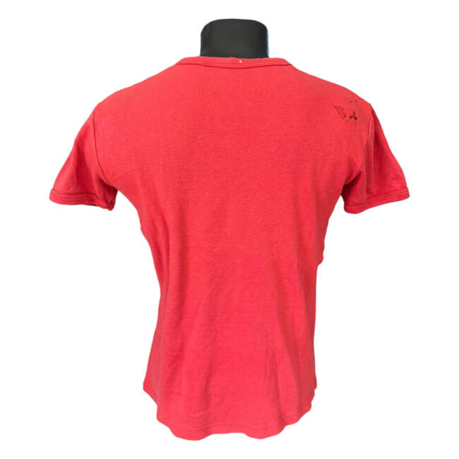 COTTON V-NECK T-SHIRT - MILITARY SURPLUS ROMANIAN ARMY - RED - USED