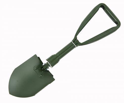 DOUBLE FOLDING SHOVEL WITH COVER - MILITARY SURPLUS FROM THE GERMAN ARMY - OD GREEN