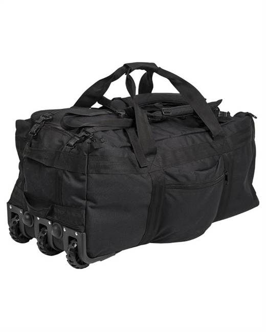 DUFFLE BAG WITH CARRYING HANDLE, REMOVABLE STRAPS AND WHEELS - 118 L - Mil-Tec® - BLACK