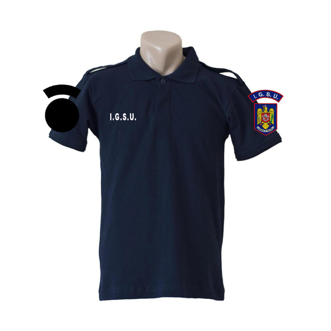 Dark blue polo shirt with epaulets for IGSU PUMPS with emblems