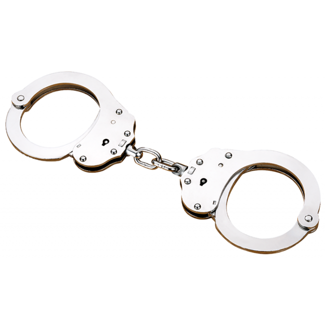 Double lock steel handcuffs With Chain - Silver 