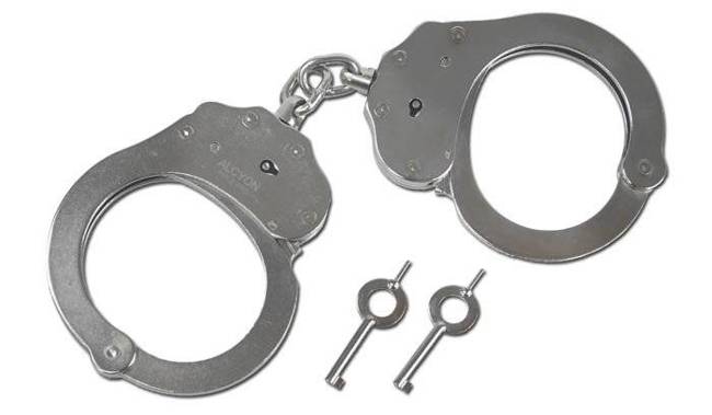 Double lock steel handcuffs With Chain - Silver 