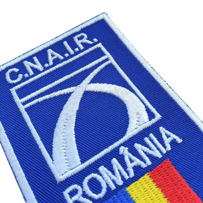 Emblema C.N.A.I.R. brodata pe suport albastru royal, cu aplicare Velcro (cu scai) - 4x3 cm