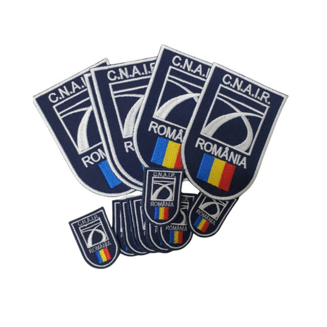 Emblema C.N.A.I.R. brodata pe suport albastru royal, cu aplicare Velcro (cu scai) - 4x3 cm