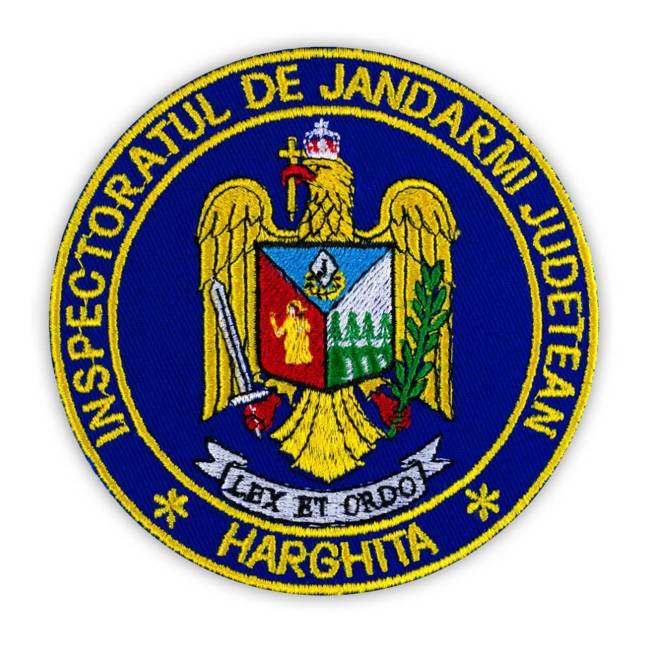 Emblema Inspectoratul de Jandarmi Judetean Harghita, emblema IJJ HARGHITA, cu aplicare Velcro (cu scai)