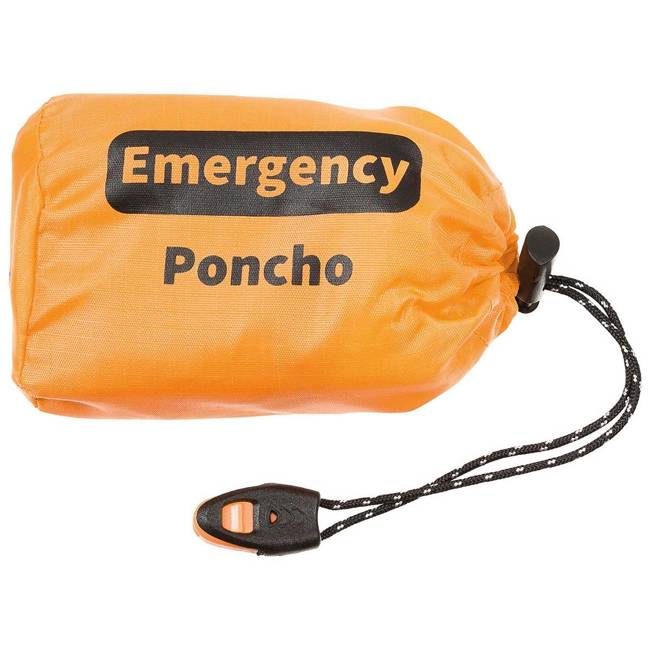 Emergency poncho, orange, with one side coated with aluminum