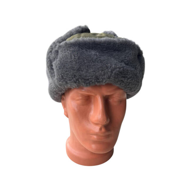 Fur hat, Cold War era, Romanian Army Surplus - GREY/GREEN OD