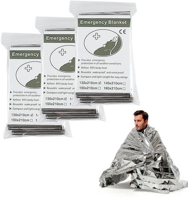 INSULATED ALUMINIUM FOIL FOR THERMAL PROTECTION AND EMERGENCY SHELTER - RESCUE, EMERGENCY AND SURVIVAL BLANKET - 210 x 160 CM