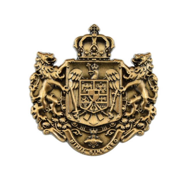 Insignia The Coat of Arms of the Kingdom of Romania - Military Collector's Badge - Antiqued Gold