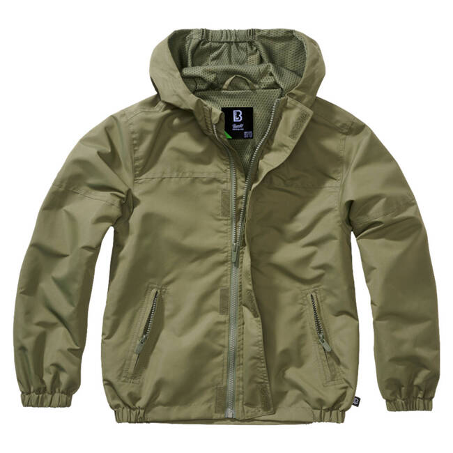 KIDS SUMMER JACKET WITH FRONT ZIPPER - WINDBREAKER - OLIVE GREEN - BRANDIT