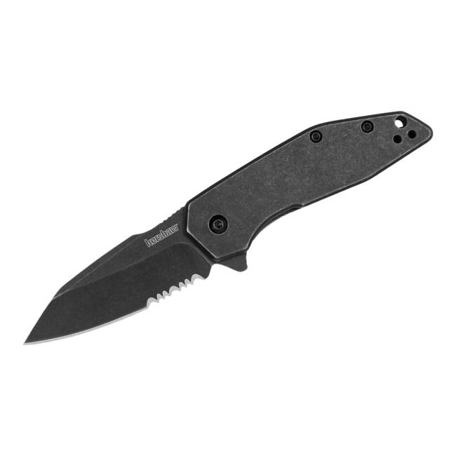 KNIFE WITH ASSISTED OPENER GRAVEL SERRATED ALL - BLACK - KERSHAW