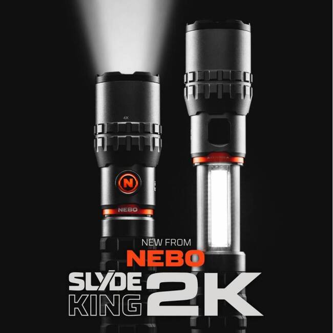 LED flashlight / worklamp Nebo Slyde King 2k, battery operated, 2000lm, 2 brightness levels, white / red light, aluminum, IP67, grey