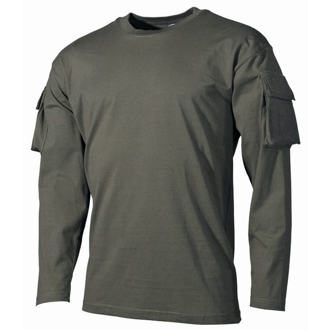 MFH long shirt with velcro pockets on the sleeves US, 170g/m2 - OD green 