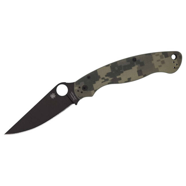 MILITARY 2 G10 DIGITAL CAMO BLACK BLADE PLAINEDGE - POCKET KNIFE - SPYDERCO