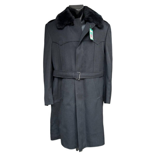 OFFICER LONG WOOL COAT - VINTAGE, 1980s - BULGARIAN ARMY MILITARY SURPLUS - BLACK - LIKE NEW