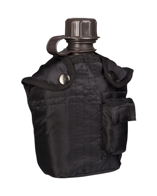 PLASTIC CANTEEN WITH COVER - US STYLE - 1 L - BLACK