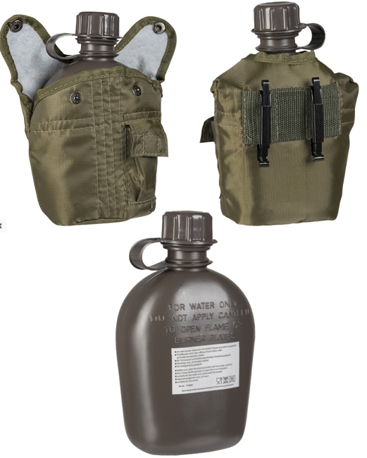 PLASTIC CANTEEN WITH COVER - US STYLE - 1 L - OD