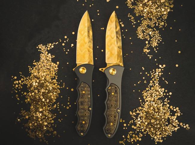 POCKET KNIFE LEOPARD-DAMASCUS III GOLD 42 - BOKER 