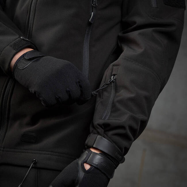 POLICE SOFTSHELL JACKET, BLACK - M-TAC - WITH EMBLEMS - LOCAL POLICE