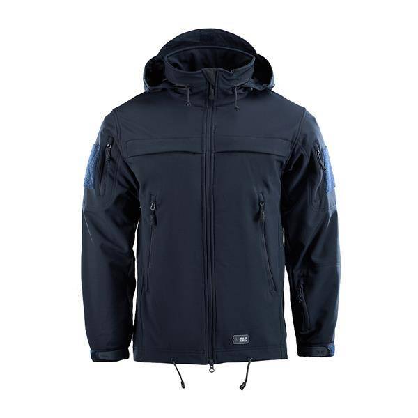 POLICE SOFTSHELL JACKET, DARK NAVY BLUE - M-TAC - WITH EMBLEMS - JANDARMERY IJJ