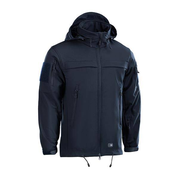 POLICE SOFTSHELL JACKET, DARK NAVY BLUE - M-TAC - WITH EMBLEMS - JANDARMERY IJJ