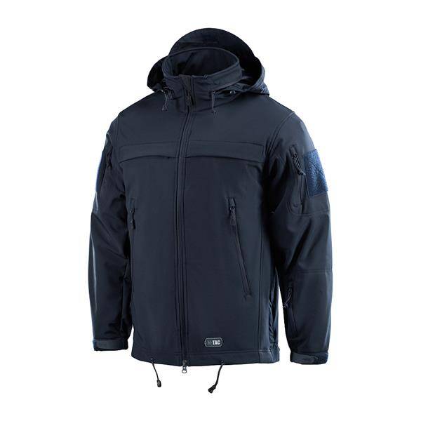 POLICE SOFTSHELL JACKET, DARK NAVY BLUE - M-TAC - WITH EMBLEMS - JANDARMERY IJJ