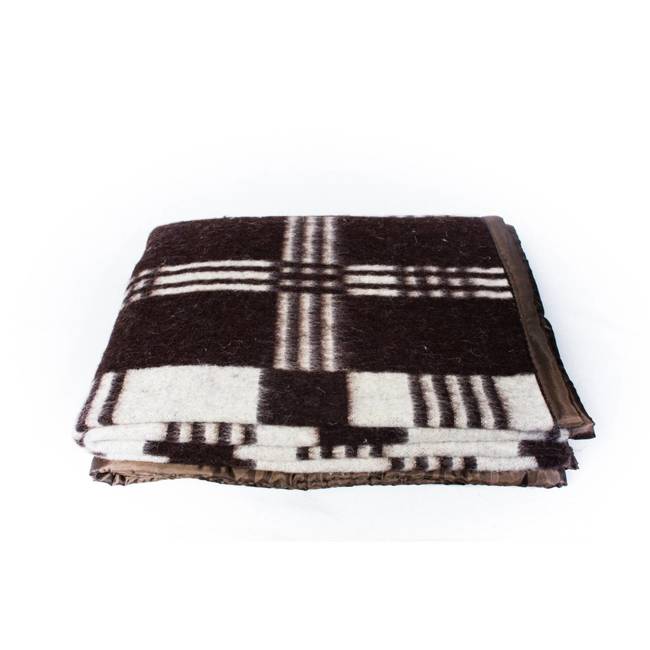 Romanian wool blanket, traditional pattern, 150x200cm, brown/white