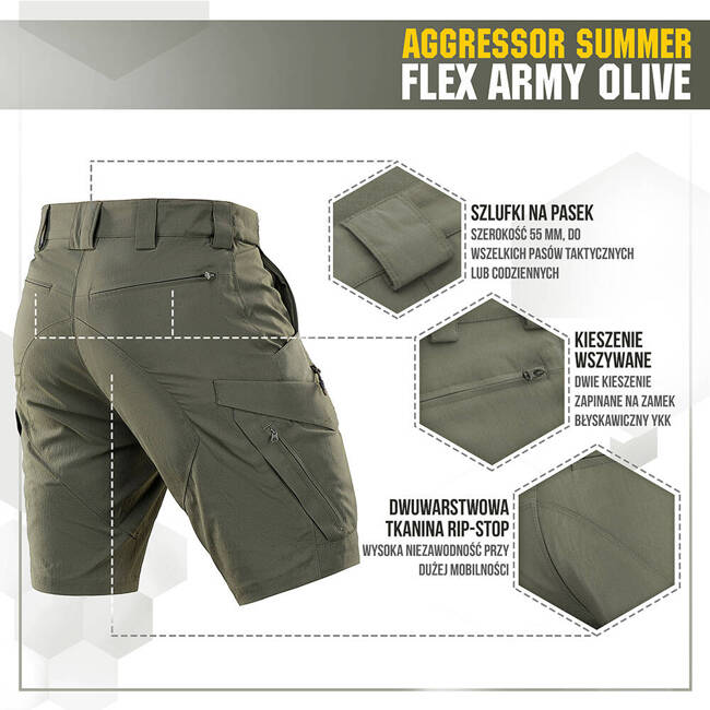 SHORT PANTS AGGRESSOR SUMMER FLEX - ARMY OLIVE - M-TAC