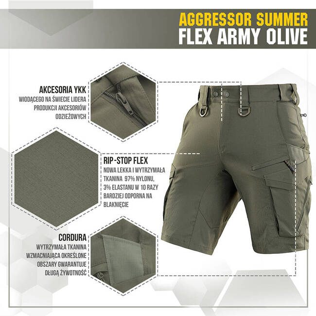 SHORT PANTS AGGRESSOR SUMMER FLEX - ARMY OLIVE - M-TAC