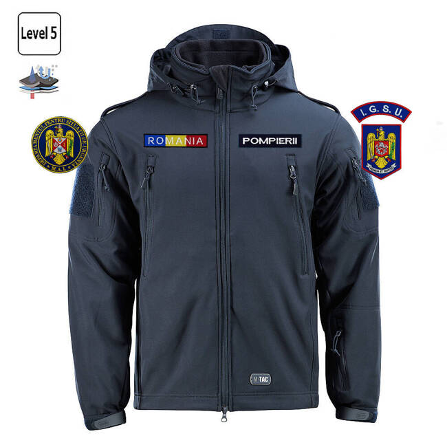 SOFTSHELL WINTER JACKET WITH LINING - M-TAC - NAVY BLUE - WITH BADGES - ISGU/DSU FIRE FIGHTERS