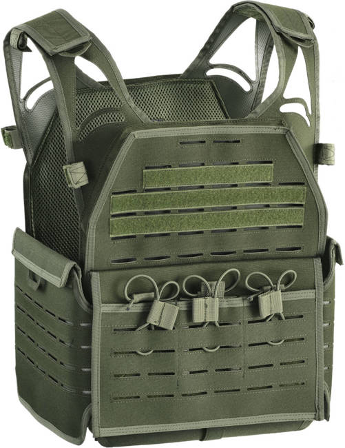 TACTICAL VEST FOR BALLISTIC PLATES - LASERCUT, WITH MOLLE SYSTEM - Defcon 5® - OD GREEN 