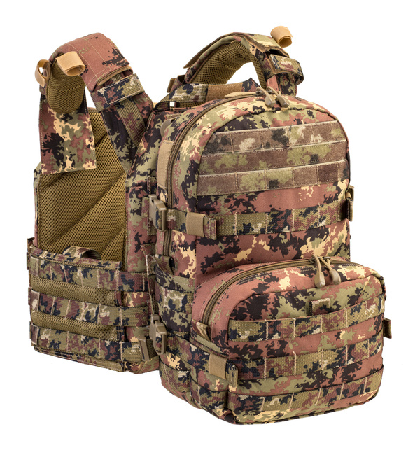 TACTICAL VEST FOR BALLISTIC PLATES - WITH INTEGRATED BACKPACK - Defcon 5® - BLACK