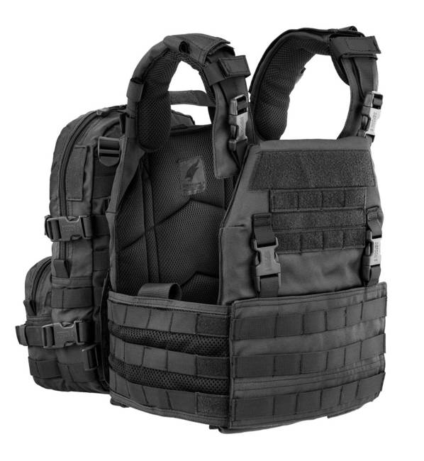 TACTICAL VEST FOR BALLISTIC PLATES - WITH INTEGRATED BACKPACK - Defcon 5® - BLACK