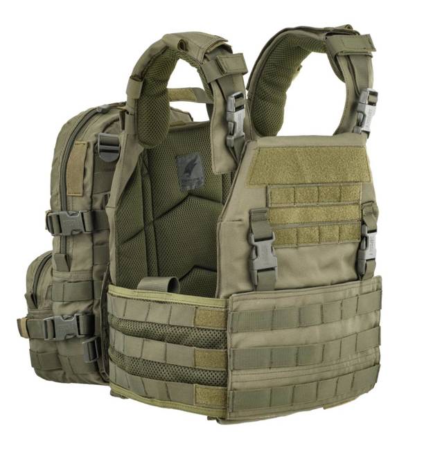 TACTICAL VEST FOR BALLISTIC PLATES - WITH INTEGRATED BACKPACK - Defcon 5® - OD GREEN