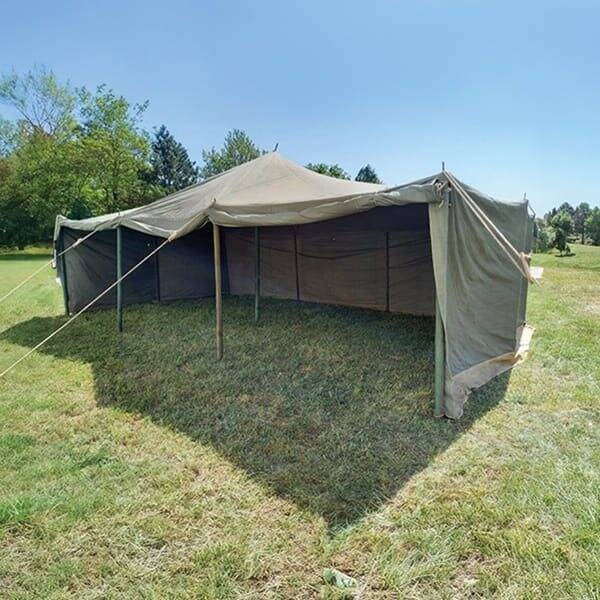 TENT WITH FRAME - 4 X 7,3 M - MILITARY SURPLUS BULGARIAN ARMY - USED 