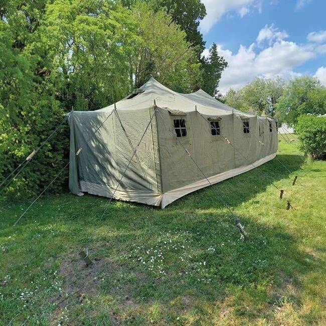 TENT WITH FRAME - 5 X 10 M - MILITARY SURPLUS EAST GERMAN ARMY - USED 