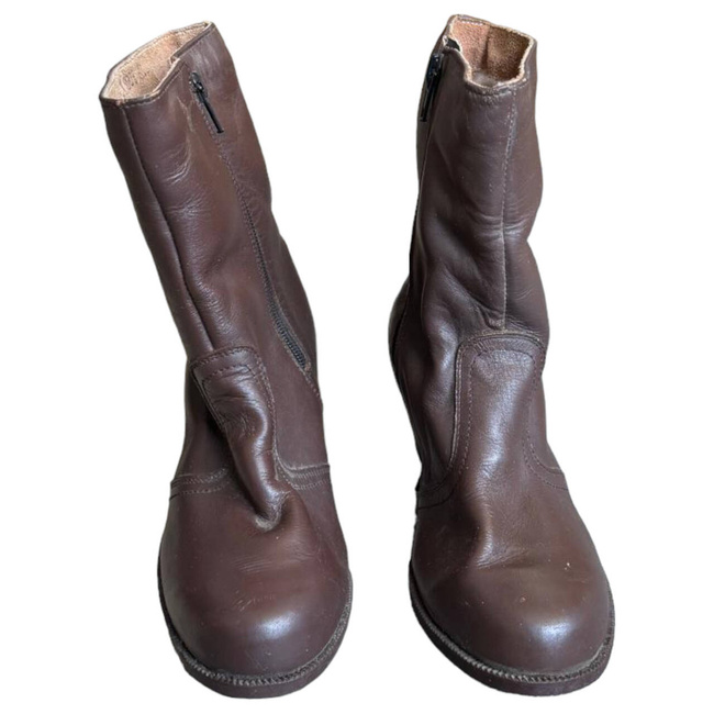 WOMEN'S LEATHER BOOTS WITH ZIPPER AND THICK HEEL - BROWN - ROMANIAN ARMY MILITARY SURPLUS - IN GOOD CONDITION