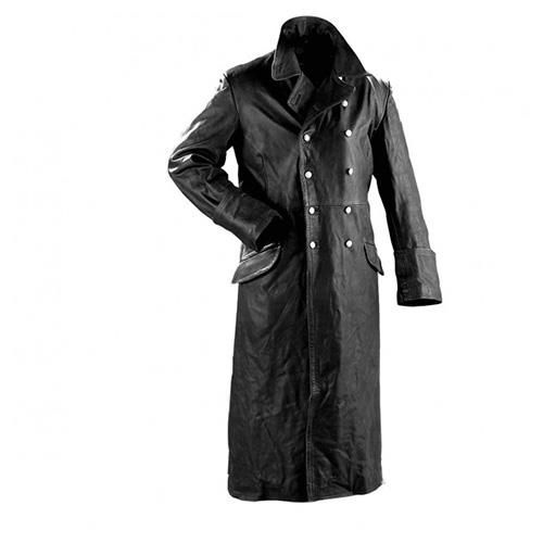 OFFICER BLACK LEATHER OVERCOAT