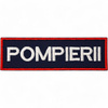 Emblema spate - POMPIERII - brodata pe suport negru cu contur rosu si text alb - aplicare Velcro (cu scai) - 20x5 cm