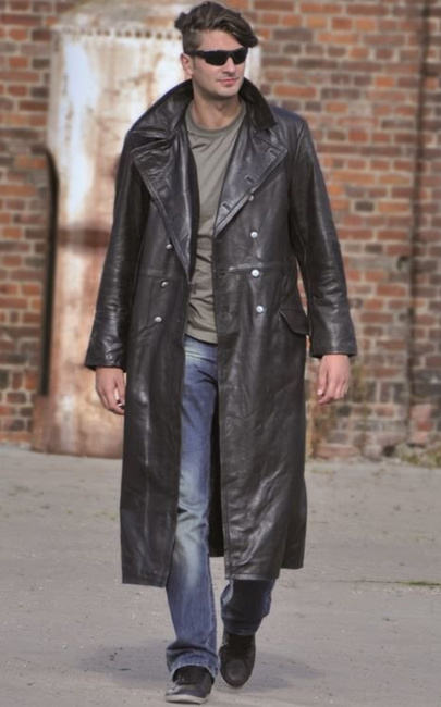 OFFICER BLACK LEATHER OVERCOAT