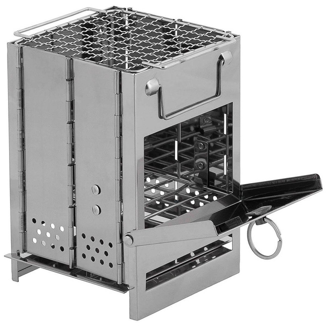 ROCKET STOVE WITH GRATE, FOLDABLE, MINI, STAINLESS STEEL - MFH