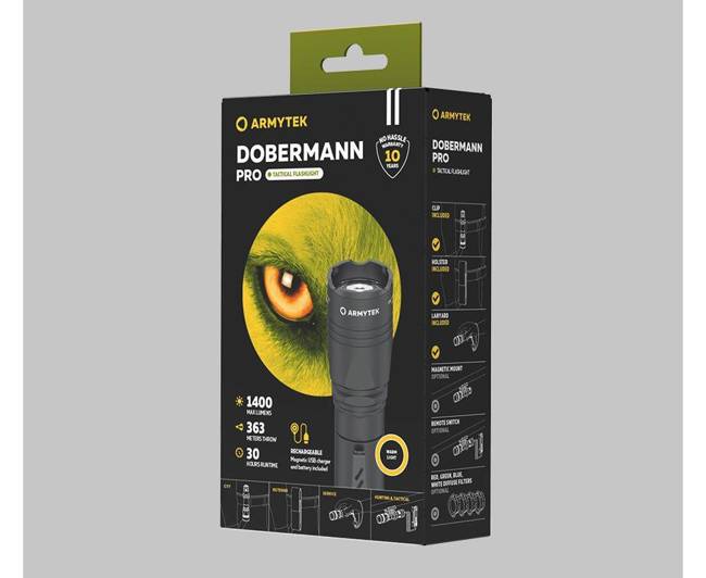 Armytek Dobermann Pro Magnet USB zseblámpa (meleg fény) - Fekete 