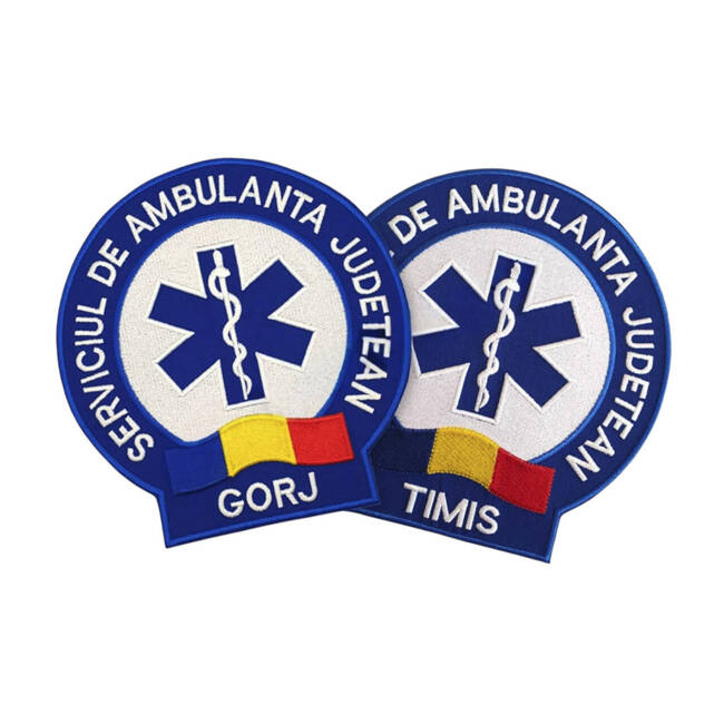 EMBLEMA AMBULANTA SAJ SPATE, CU APLICARE PRIN COASERE - ARGES