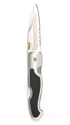 KÉS SILVER/BLACK ONE-HAND OPENER KNIFE ´WOLF´ 3 1/2´´ HALF SERRATED BLADE