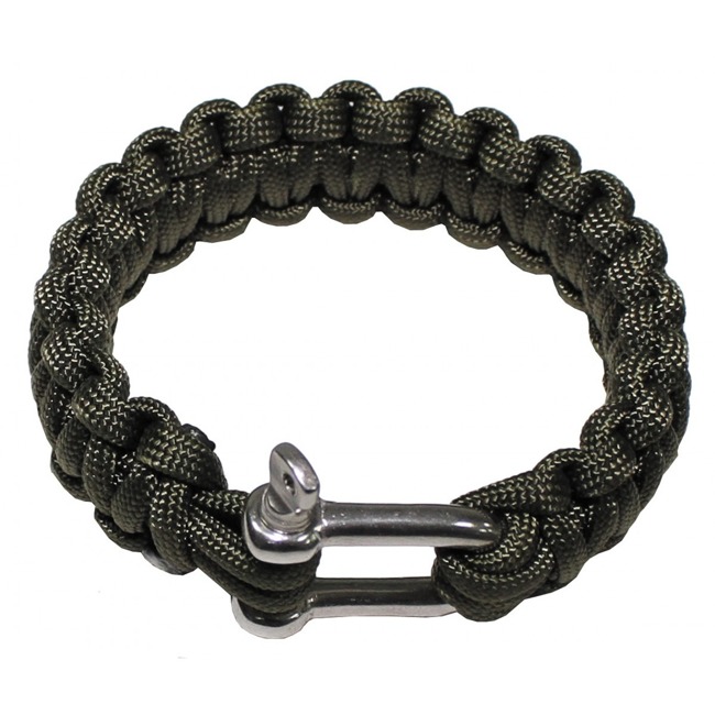 Paracord karkötő seklivel, olív, 2.3 cm