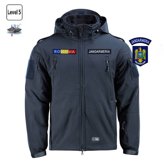 SOFTSHELL BÉLELT TÉLIKABÁT - M-TAC - TENGERÉSZKÉK - JELVÉNYEKKEL - IJJ JANDARMERIA